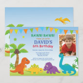 Invitation d'anniversaire de dinosaure Fête de Din (Devant / Derrière)