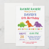Invitation d'anniversaire de dinosaure Fête de Din (Devant / Derrière)