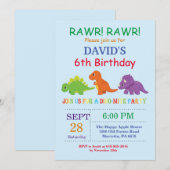 Invitation d'anniversaire de dinosaure Fête de Din (Devant / Derrière)