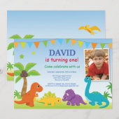 Invitation d'anniversaire de dinosaure Fête de Din (Devant / Derrière)