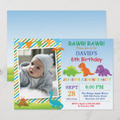 Invitation d'anniversaire de dinosaure Fête de Din (Devant / Derrière)