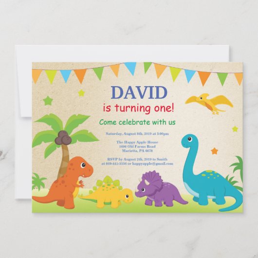 Invitation d'anniversaire de dinosaure Fête de Din (Devant)