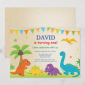Invitation d'anniversaire de dinosaure Fête de Din (Devant / Derrière)