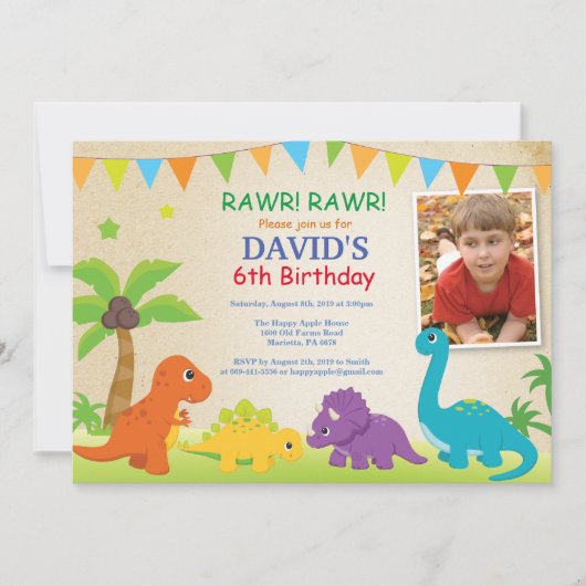 Invitation d'anniversaire de dinosaure Fête de Din (Devant)