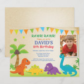Invitation d'anniversaire de dinosaure Fête de Din (Devant / Derrière)
