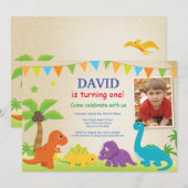 Invitation d'anniversaire de dinosaure Fête de Din (Devant / Derrière)