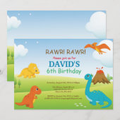 Invitation d'anniversaire de dinosaure Fête de Din (Devant / Derrière)