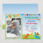Invitation d'anniversaire de dinosaure Fête de Din (Devant / Derrière)