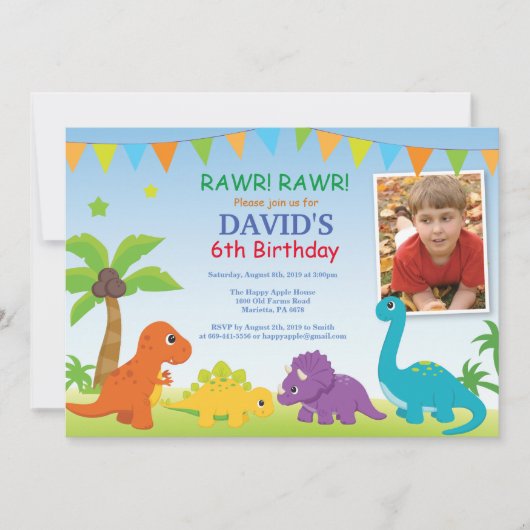 Invitation d'anniversaire de dinosaure Fête de Din (Devant)