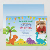 Invitation d'anniversaire de dinosaure Fête de Din (Devant / Derrière)
