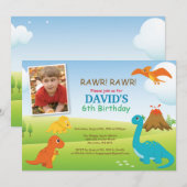 Invitation d'anniversaire de dinosaure Fête de Din (Devant / Derrière)