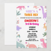 Invitation d'anniversaire de dinosaure Filles Mign (Devant / Derrière)