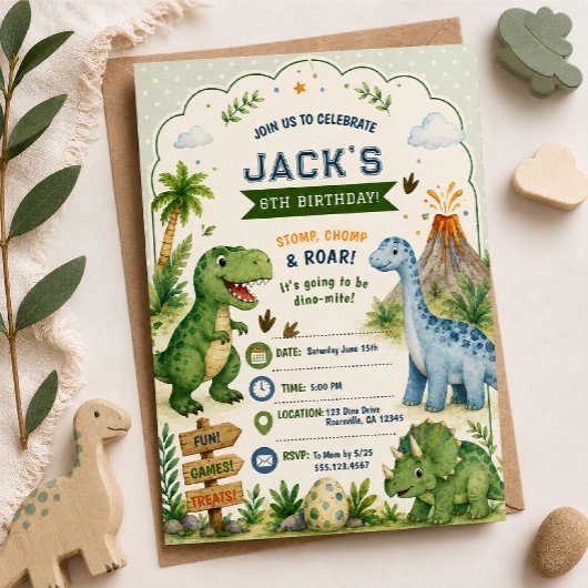 Invitation d'anniversaire de dinosaure garçon Dino