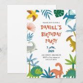 Invitation d'anniversaire de dinosaure illustrativ (Devant / Derrière)