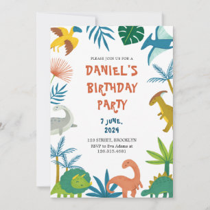 Invitation d'anniversaire de dinosaure illustrativ