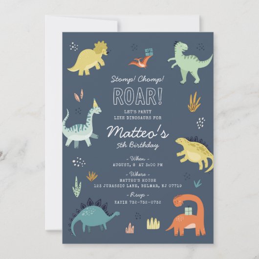 Invitation d'anniversaire de dinosaure mignon (Devant)