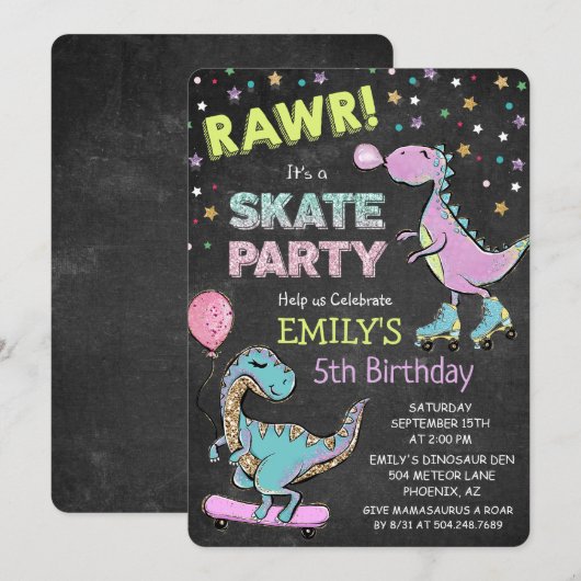 Invitation d'anniversaire de dinosaure mignon pour (Devant / Derrière)