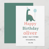 Invitation d'anniversaire de dinosaure mignon pour (Devant / Derrière)