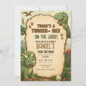 Invitation d'anniversaire de dinosaure mignon pour (Devant)
