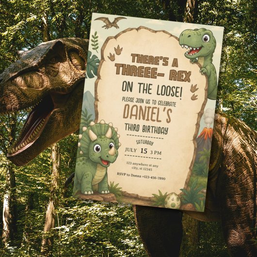 Invitation d'anniversaire de dinosaure mignon pour
