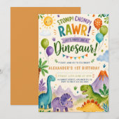 Invitation d'anniversaire de dinosaure mignon pour (Devant / Derrière)