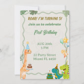 Invitation d'anniversaire de dinosaure mignon - Ru (Devant)