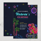 Invitation d'anniversaire de dinosaure néon (Devant / Derrière)