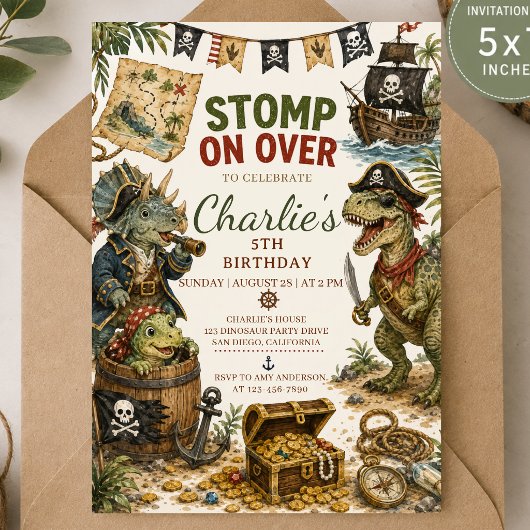 Invitation d'anniversaire de dinosaure pirate