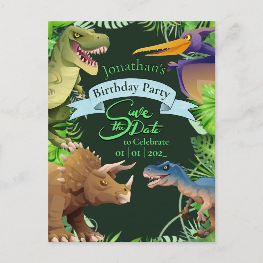 Invitation d'anniversaire de dinosaure pour enfant (Devant)