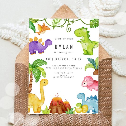 Invitation d'anniversaire de dinosaure pour enfant