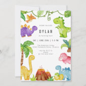 Invitation d'anniversaire de dinosaure pour enfant (Devant)