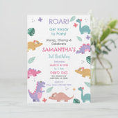 Invitation d'anniversaire de dinosaure pour filles (Debout devant)