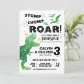 Invitation d'anniversaire de dinosaure pour jumeau (Debout devant)