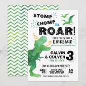 Invitation d'anniversaire de dinosaure pour jumeau (Devant / Derrière)
