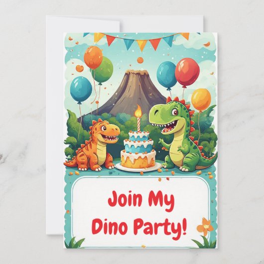 Invitation d'anniversaire de dinosaure pour les en (Devant)