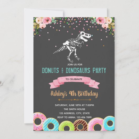 Invitation d'anniversaire de dinosaure pour les fi (Devant)