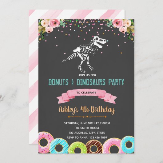 Invitation d'anniversaire de dinosaure pour les fi (Devant / Derrière)