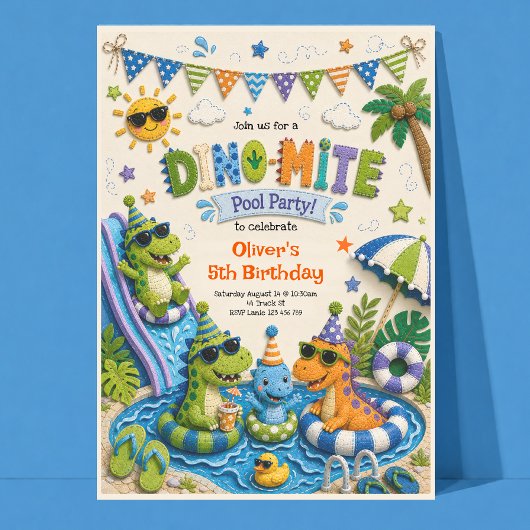 Invitation d'anniversaire de dinosaure pour une fê