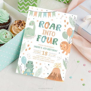 Invitation d'anniversaire de dinosaure quatre. Jol