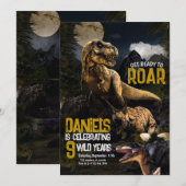 Invitation d'anniversaire de dinosaure réaliste co (Devant / Derrière)