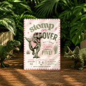 Invitation d'anniversaire de dinosaure rose