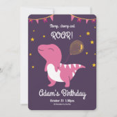 Invitation d'anniversaire de dinosaure rose et vio (Devant)