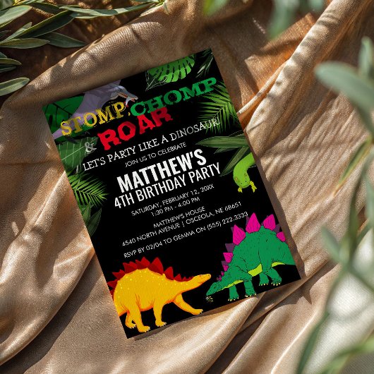 Invitation d'anniversaire de dinosaure Stomp, Chom