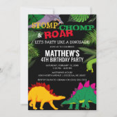 Invitation d'anniversaire de dinosaure Stomp, Chom (Devant)