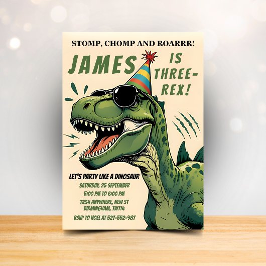 Invitation d'anniversaire de dinosaure Stomp Chomp