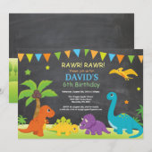 Invitation d'anniversaire de dinosaure sur tableau (Devant / Derrière)