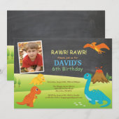 Invitation d'anniversaire de dinosaure sur tableau (Devant / Derrière)