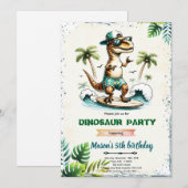 Invitation d'anniversaire de dinosaure surfeur  (Devant / Derrière)