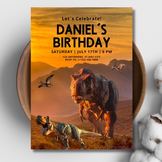Invitation d'anniversaire de dinosaure, T REX Enfa