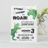 Invitation d'anniversaire de dinosaure T Rex et Tr (Debout devant)